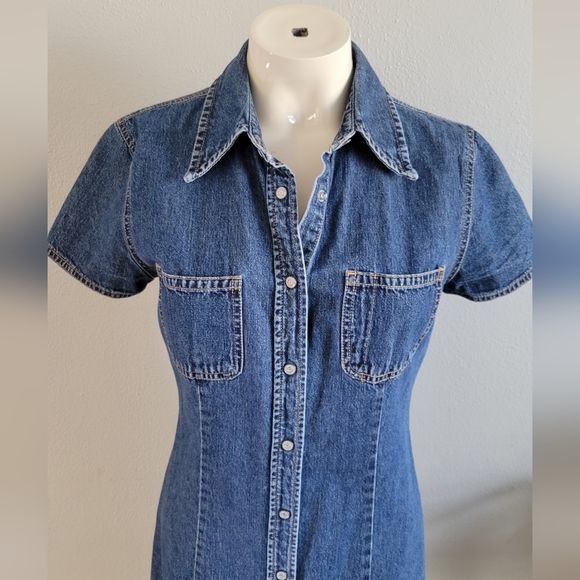 GAP vintage Y2K Denim Button/Snap down dress with Pockets sz 8 - Picture 6 of 6